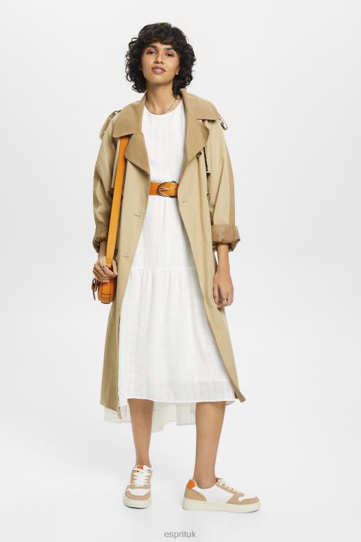 Esprit Lightweight midi dress with balloon sleeves Women Off White Dresses P0D0X294 - Image 2