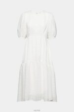 Esprit Lightweight midi dress with balloon sleeves Women Off White Dresses P0D0X294 - Image 5