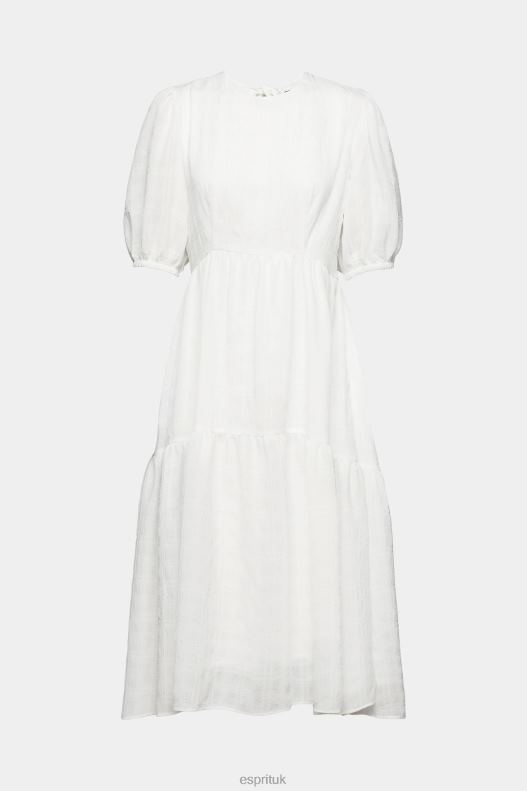 Esprit Lightweight midi dress with balloon sleeves Women Off White Dresses P0D0X294 - Image 5
