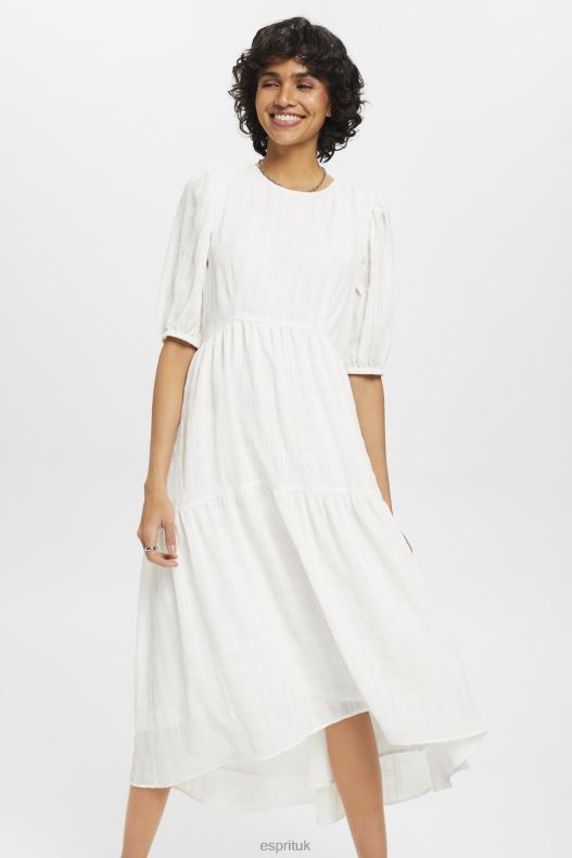 Esprit Lightweight midi dress with balloon sleeves Women Off White Dresses P0D0X294 - Image 1