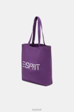 Esprit Logo Canvas Tote Bag Men Berry Purple Accessories P0D0X38 - Image 2