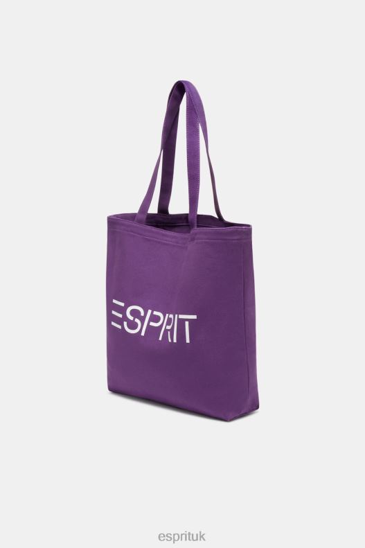 Esprit Logo Canvas Tote Bag Men Berry Purple Accessories P0D0X38 - Image 2