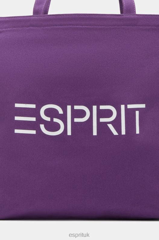 Esprit Logo Canvas Tote Bag Men Berry Purple Accessories P0D0X38 - Image 3