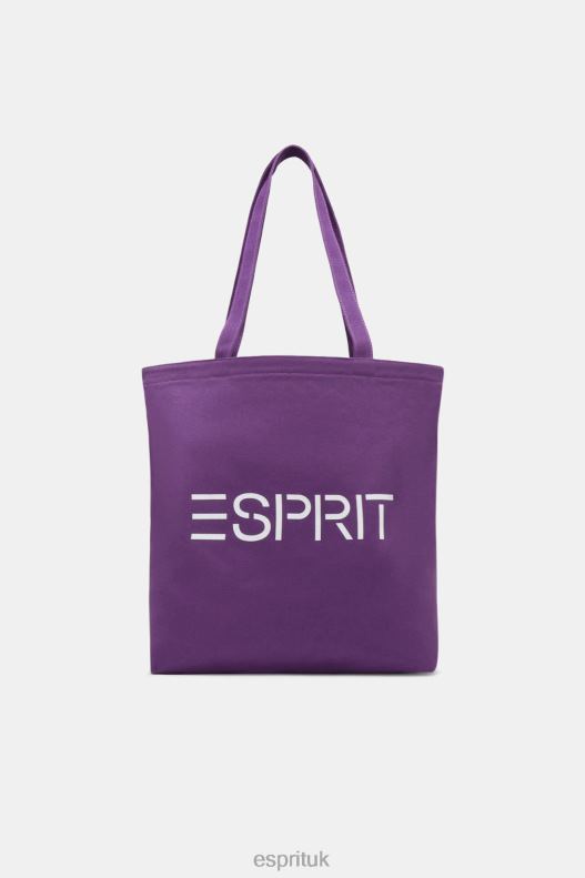 Esprit Logo Canvas Tote Bag Men Berry Purple Accessories P0D0X38 - Image 1