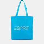 Esprit Logo Canvas Tote Bag Men Turquoise Accessories P0D0X39