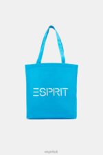 Esprit Logo Canvas Tote Bag Men Turquoise Accessories P0D0X39