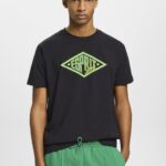 Esprit Logo print cotton t-shirt Men Black T-Shirts P0D0X623