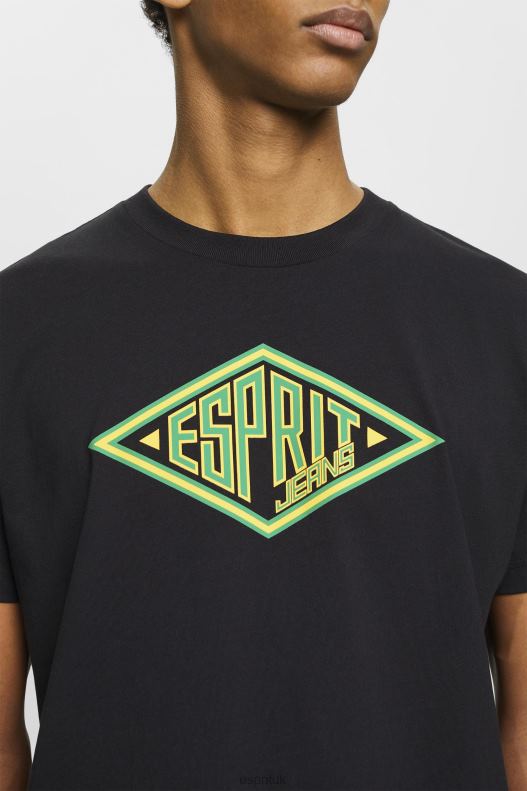 Esprit Logo print cotton t-shirt Men Black T-Shirts P0D0X623 - Image 3