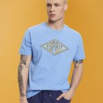 Esprit Logo print cotton t-shirt Men Light Blue Lavender T-Shirts P0D0X627