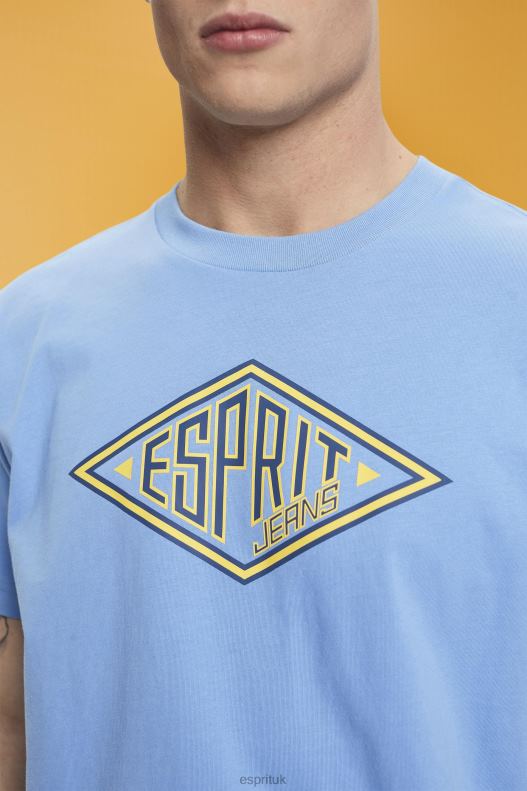 Esprit Logo print cotton t-shirt Men Light Blue Lavender T-Shirts P0D0X627 - Image 3