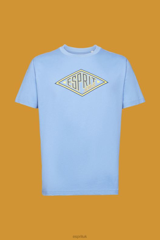 Esprit Logo print cotton t-shirt Men Light Blue Lavender T-Shirts P0D0X627 - Image 5