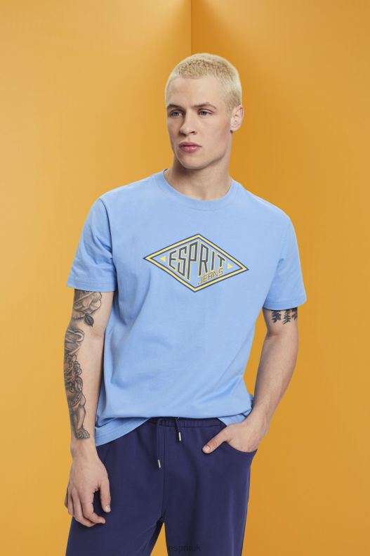 Esprit Logo print cotton t-shirt Men Light Blue Lavender T-Shirts P0D0X627 - Image 1