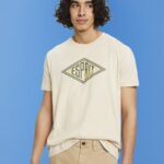Esprit Logo print cotton t-shirt Men Light Taupe T-Shirts P0D0X625
