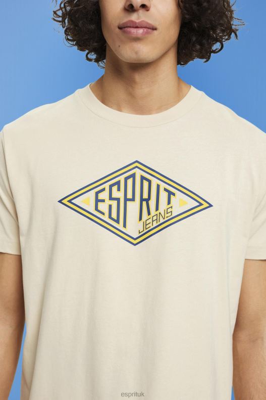 Esprit Logo print cotton t-shirt Men Light Taupe T-Shirts P0D0X625 - Image 3