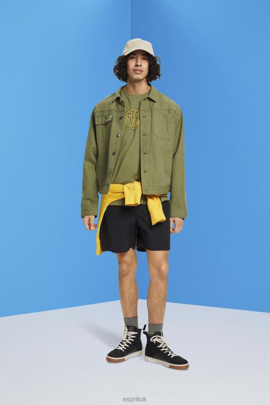 Esprit Logo print cotton t-shirt Men Olive T-Shirts P0D0X626 - Image 2