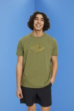 Esprit Logo print cotton t-shirt Men Olive T-Shirts P0D0X626