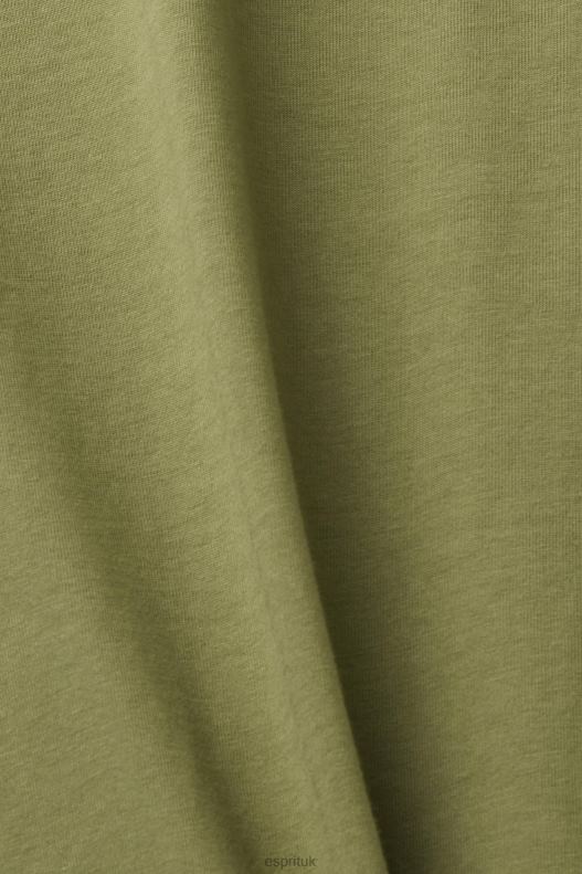 Esprit Logo print cotton t-shirt Men Olive T-Shirts P0D0X626 - Image 4