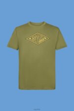 Esprit Logo print cotton t-shirt Men Olive T-Shirts P0D0X626 - Image 5