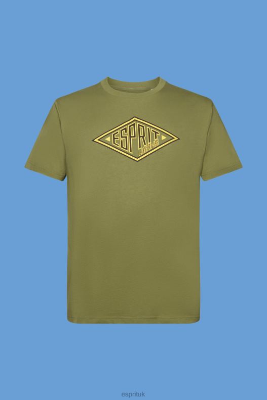 Esprit Logo print cotton t-shirt Men Olive T-Shirts P0D0X626 - Image 5
