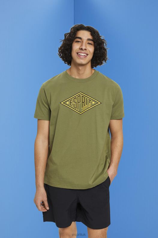 Esprit Logo print cotton t-shirt Men Olive T-Shirts P0D0X626 - Image 1
