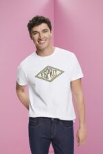Esprit Logo print cotton t-shirt Men White T-Shirts P0D0X624