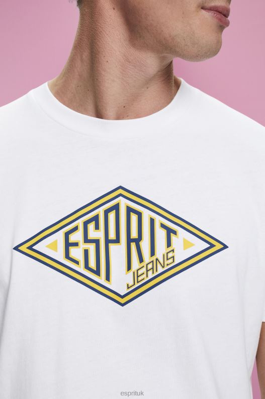 Esprit Logo print cotton t-shirt Men White T-Shirts P0D0X624 - Image 3