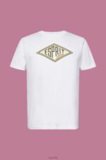 Esprit Logo print cotton t-shirt Men White T-Shirts P0D0X624 - Image 5