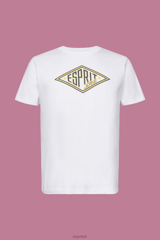 Esprit Logo print cotton t-shirt Men White T-Shirts P0D0X624 - Image 5