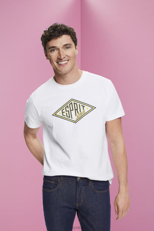 Esprit Logo print cotton t-shirt Men White T-Shirts P0D0X624 - Image 1