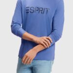 Esprit Logo print jersey t-shirt Men Blue T-Shirts P0D0X867
