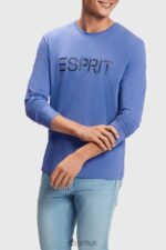 Esprit Logo print jersey t-shirt Men Blue T-Shirts P0D0X867