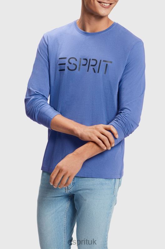 Esprit Logo print jersey t-shirt Men Blue T-Shirts P0D0X867 - Image 1