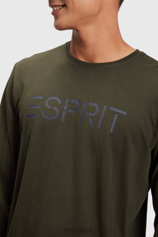 Esprit Logo print jersey t-shirt Men Dark Green T-Shirts P0D0X865 - Image 2