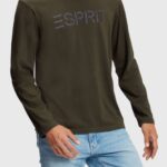 Esprit Logo print jersey t-shirt Men Dark Green T-Shirts P0D0X865