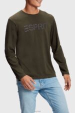 Esprit Logo print jersey t-shirt Men Dark Green T-Shirts P0D0X865