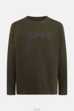 Esprit Logo print jersey t-shirt Men Dark Green T-Shirts P0D0X865 - Image 4