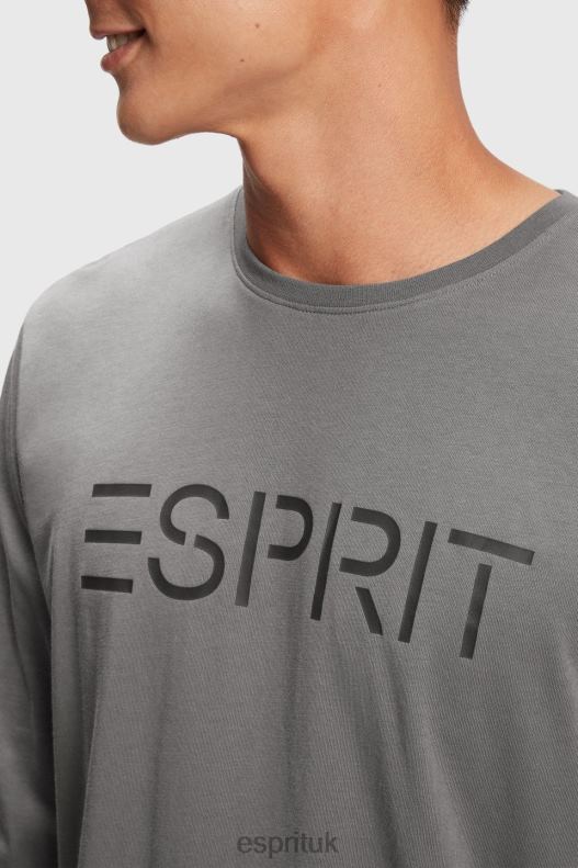 Esprit Logo print jersey t-shirt Men Medium Grey T-Shirts P0D0X863 - Image 2