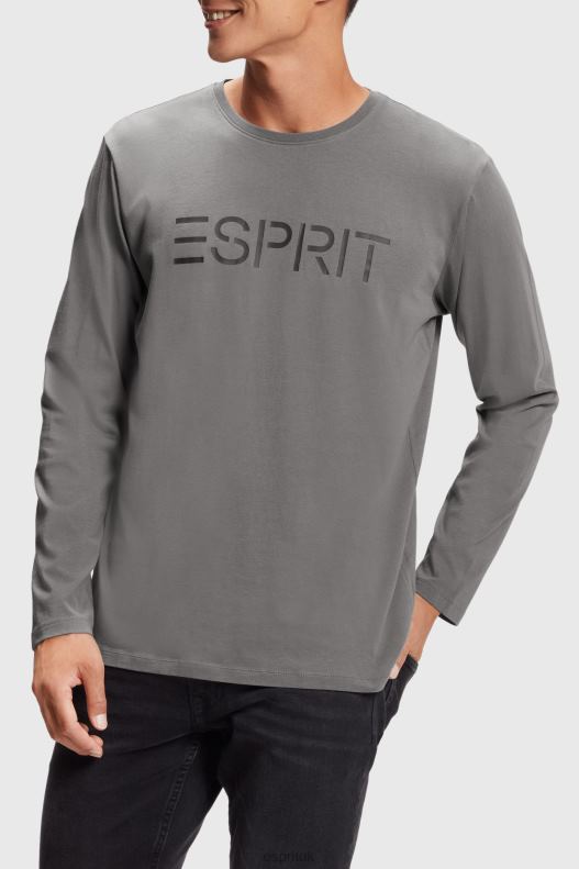 Esprit Logo print jersey t-shirt Men Medium Grey T-Shirts P0D0X863 - Image 1