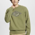 Esprit Logo print sweatshirt Men Olive Sweatshirts & Hoodies P0D0X656