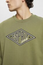 Esprit Logo print sweatshirt Men Olive Sweatshirts & Hoodies P0D0X656 - Image 3