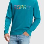 Esprit Logo print sweatshirt Men Teal Blue Sweatshirts & Hoodies P0D0X870