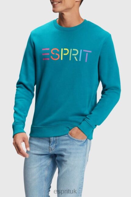 Esprit Logo print sweatshirt Men Teal Blue Sweatshirts & Hoodies P0D0X870