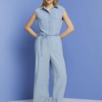 Esprit Long jumpsuit in a denim look, TENCEL Women Blue Light Wash Suit P0D0X92