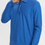 Esprit Long sleeve pique polo shirt Men Blue Polos P0D0X952
