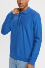Esprit Long sleeve pique polo shirt Men Blue Polos P0D0X952