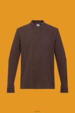Esprit Long sleeve pique polo shirt Men Dark Brown Polos P0D0X836 - Image 5