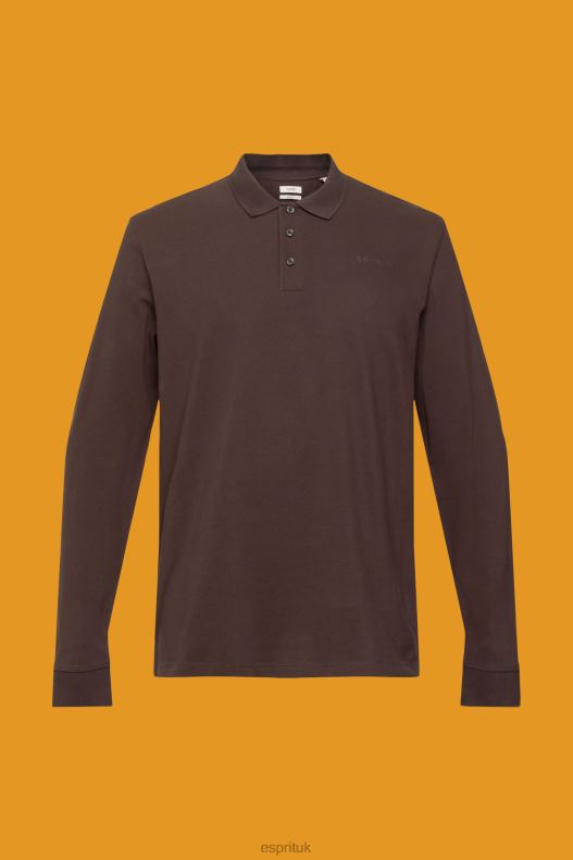 Esprit Long sleeve pique polo shirt Men Dark Brown Polos P0D0X836 - Image 5