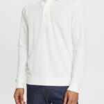 Esprit Long sleeve pique polo shirt Men Off White Polos P0D0X951