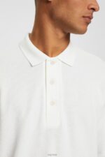 Esprit Long sleeve pique polo shirt Men Off White Polos P0D0X951 - Image 3