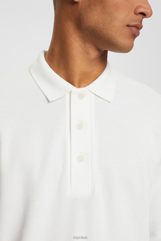 Esprit Long sleeve pique polo shirt Men Off White Polos P0D0X951 - Image 3